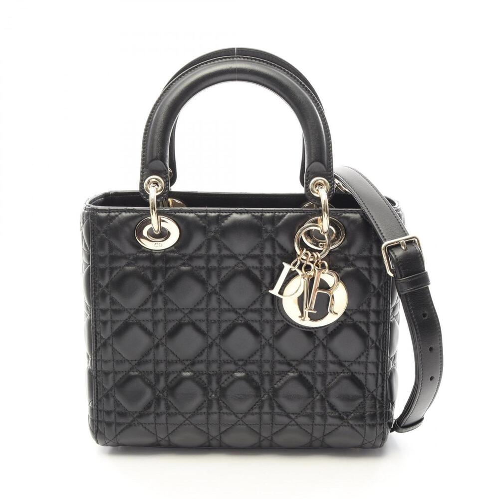 Christian Dior Dior LADY DIOR Cannage 2-Way Handbag, Leather, Women's, Black,...